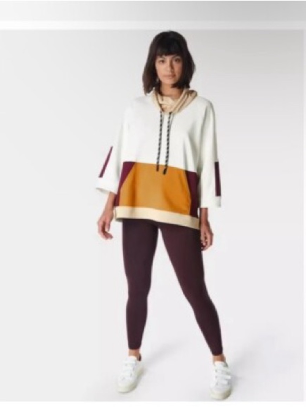 Sweaty Betty Lily White Mix It Up Colorblock Scuba Funnel Neck Pullover - Size L